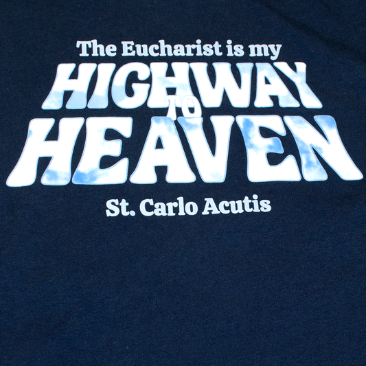St Carlos Acutis Highway to Heaven T-Shirt (Navy Blue)