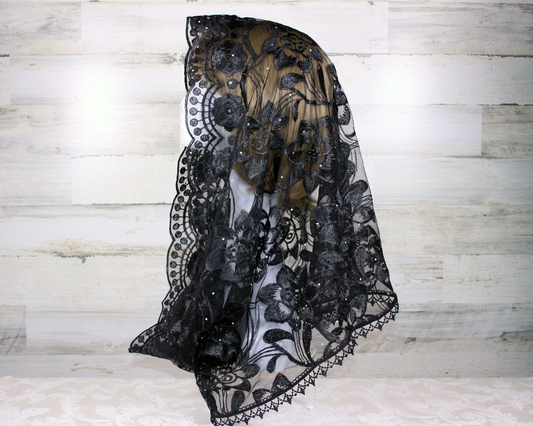 Black Floral Infinity Chapel Veil/Mantilla