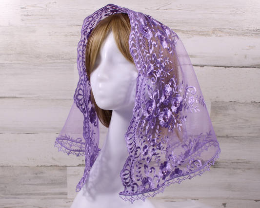 Purple/Lavender Large D-Shaped Chapel Veil/Mantilla