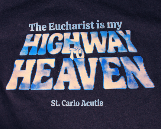 St Carlos Acutis Highway to Heaven T-Shirt (Navy Blue)