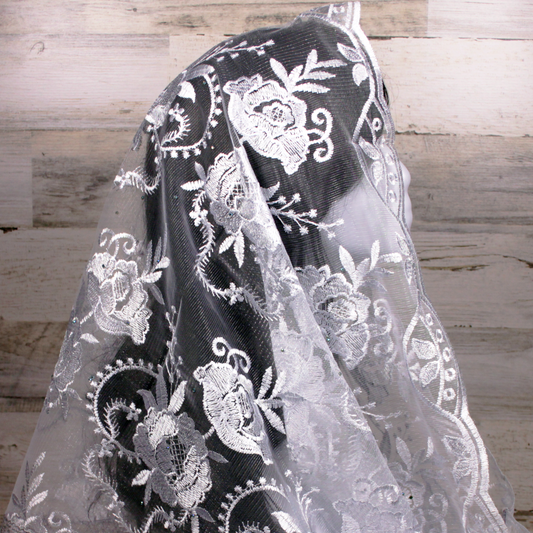 Silver Mesh Lace Embroidered Infinity Chapel Veil/Mantilla