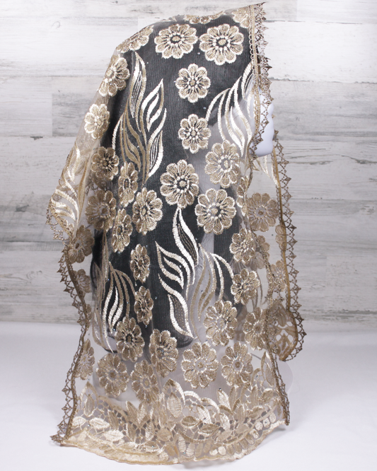 Gold Embroidered Rectangle Chapel Veil/Mantilla