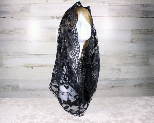 Black Floral Infinity Chapel Veil/Mantilla