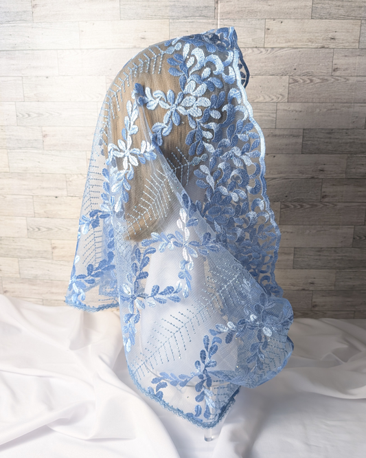 Light Blue Lace Infinity Chapel Veil/Mantilla