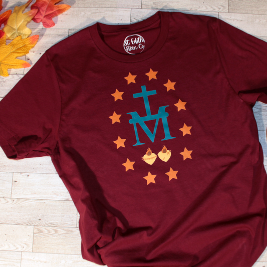 Miraculous Medal T-Shirt Fall - Maroon