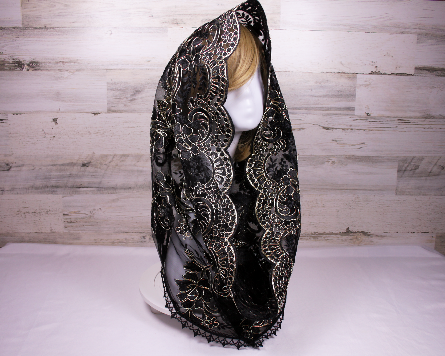 Black and Gold Infinity Chapel Veil/Mantilla