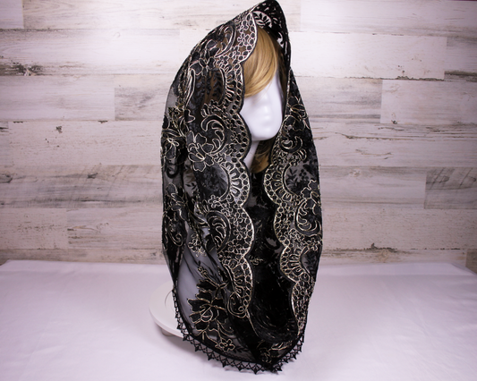 Black and Gold Infinity Chapel Veil/Mantilla
