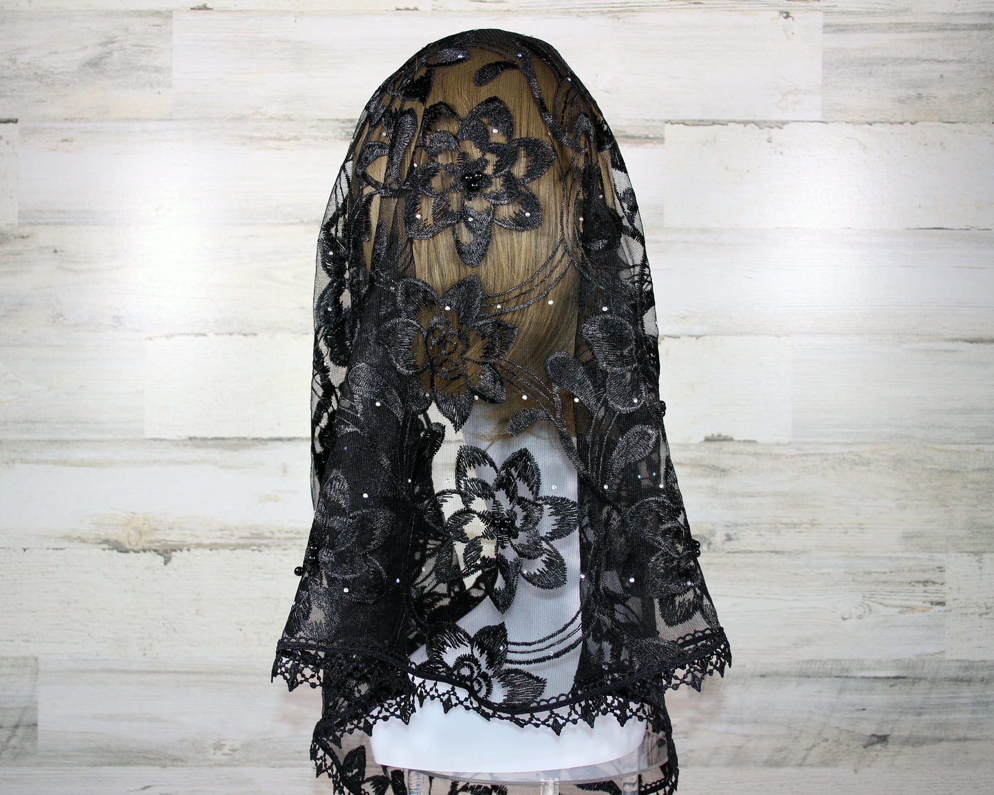 Black Floral Infinity Chapel Veil/Mantilla