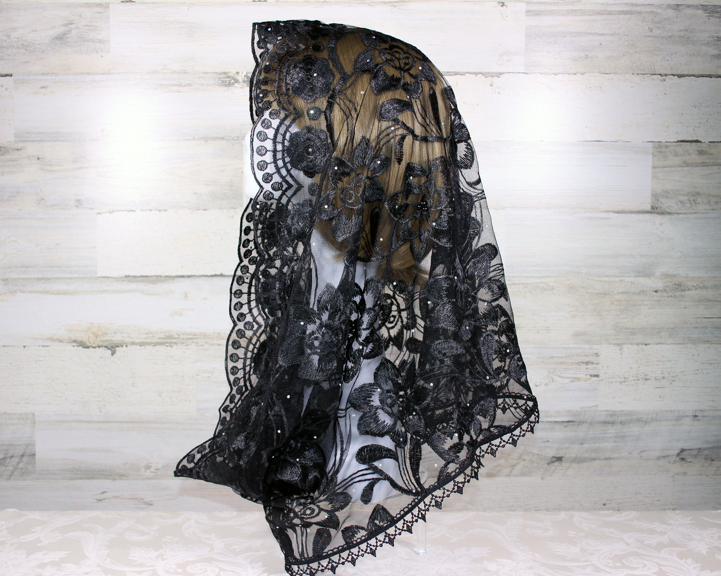 Black Floral Infinity Chapel Veil/Mantilla