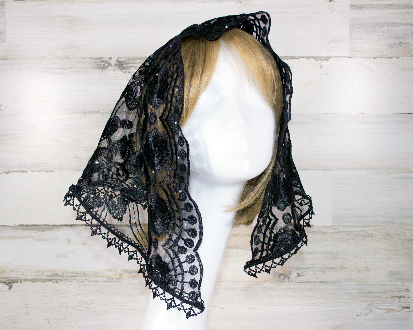 Black Floral Small D-Shaped Chapel Veil/Mantilla