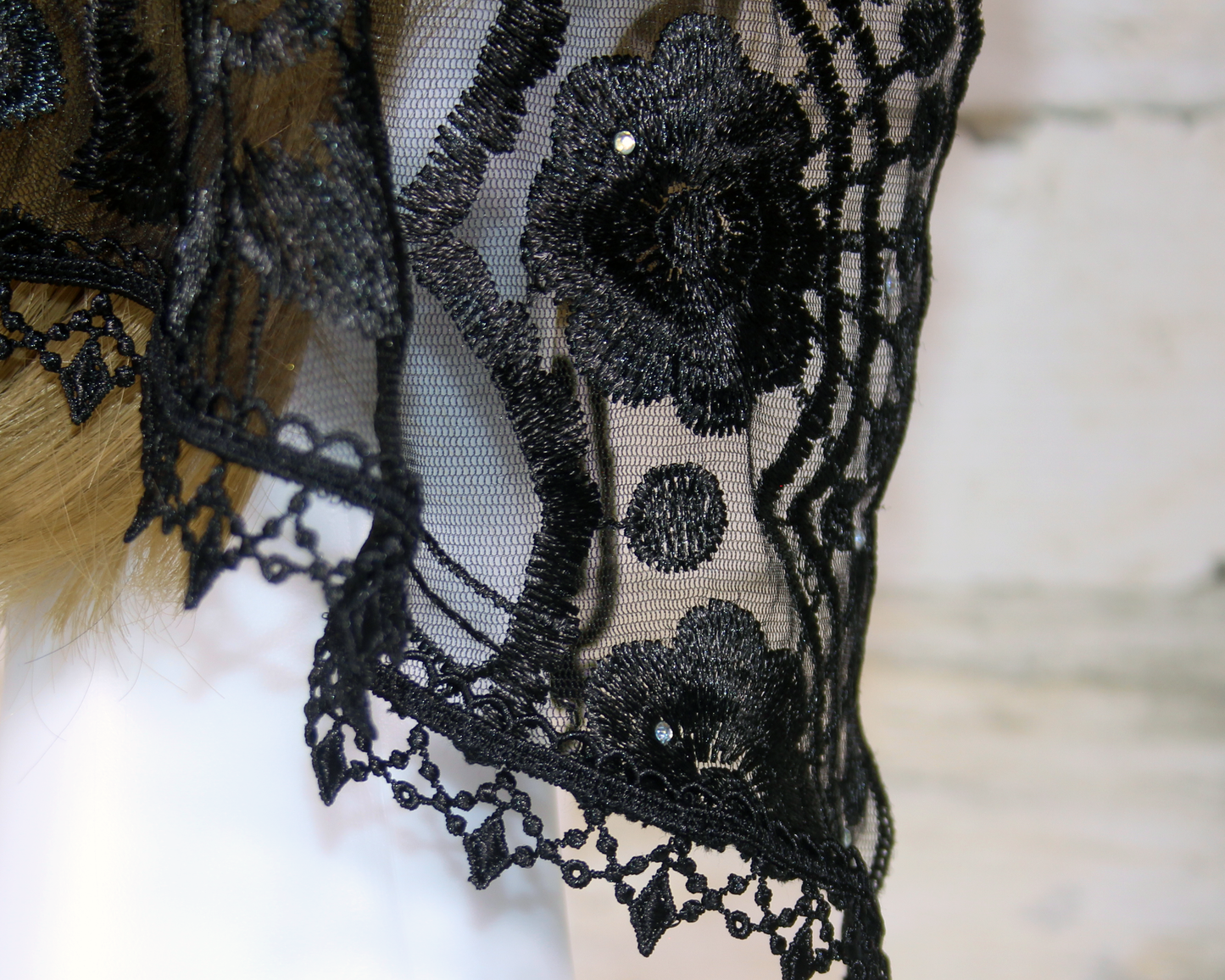 Black Floral Small D-Shaped Chapel Veil/Mantilla