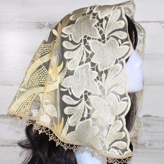 Gold Small D-Shaped Chapel Veil/Mantilla