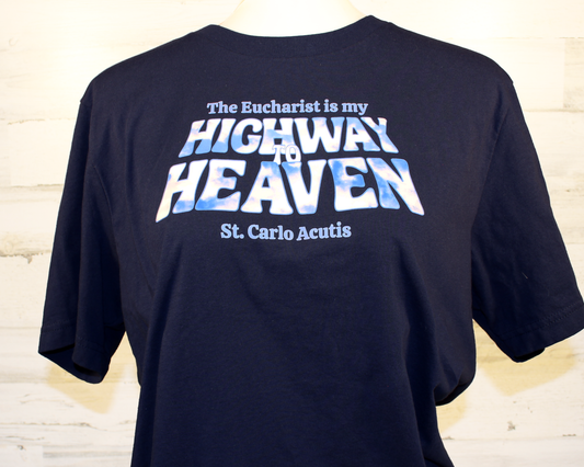 St Carlos Acutis Highway to Heaven T-Shirt (Navy Blue)