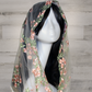 White Mesh Lace Chapel Veil/Mantilla with Embroidered Pink Roses (Infinity)