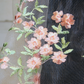White Mesh Lace Chapel Veil/Mantilla with Embroidered Pink Roses (Infinity)