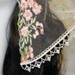 White Chapel Veil/Mantilla with Embroidered Pink Roses (Small D-Shaped)