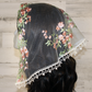 White Chapel Veil/Mantilla with Embroidered Pink Roses (Small D-Shaped)