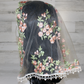 White Mesh Lace Chapel Veil/Mantilla with Embroidered Pink Roses (Large D-Shaped)