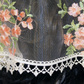 White Mesh Lace Chapel Veil/Mantilla with Embroidered Pink Roses (Large D-Shaped)
