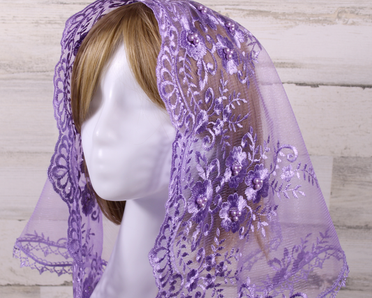 Purple/Lavender Large D-Shaped Chapel Veil/Mantilla