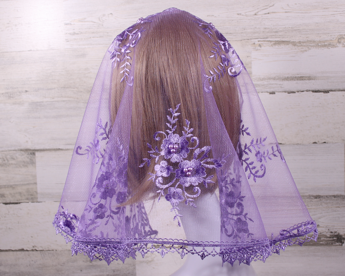 Purple/Lavender Large D-Shaped Chapel Veil/Mantilla