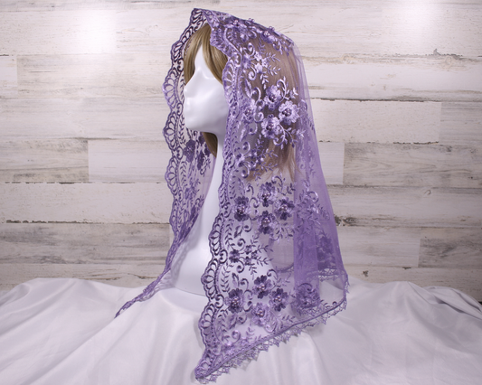 Purple/Lavender Long Length Chapel Veil/Mantilla