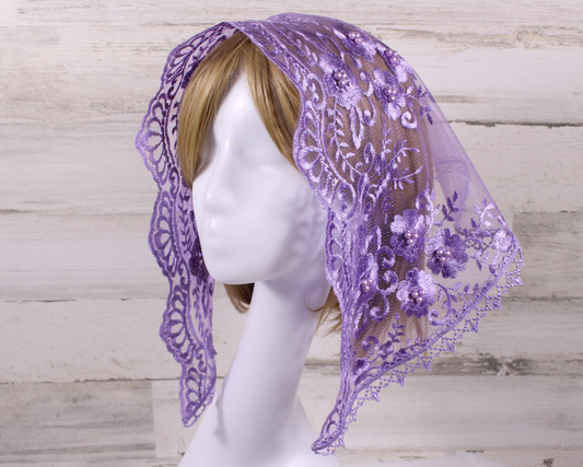 Purple/Lavender Small D-Shaped Chapel Veil/Mantilla