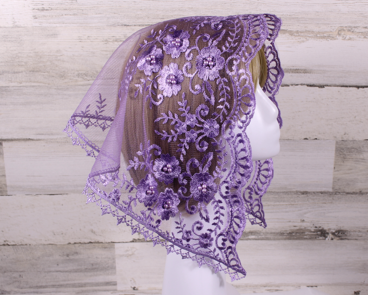 Purple/Lavender Small D-Shaped Chapel Veil/Mantilla
