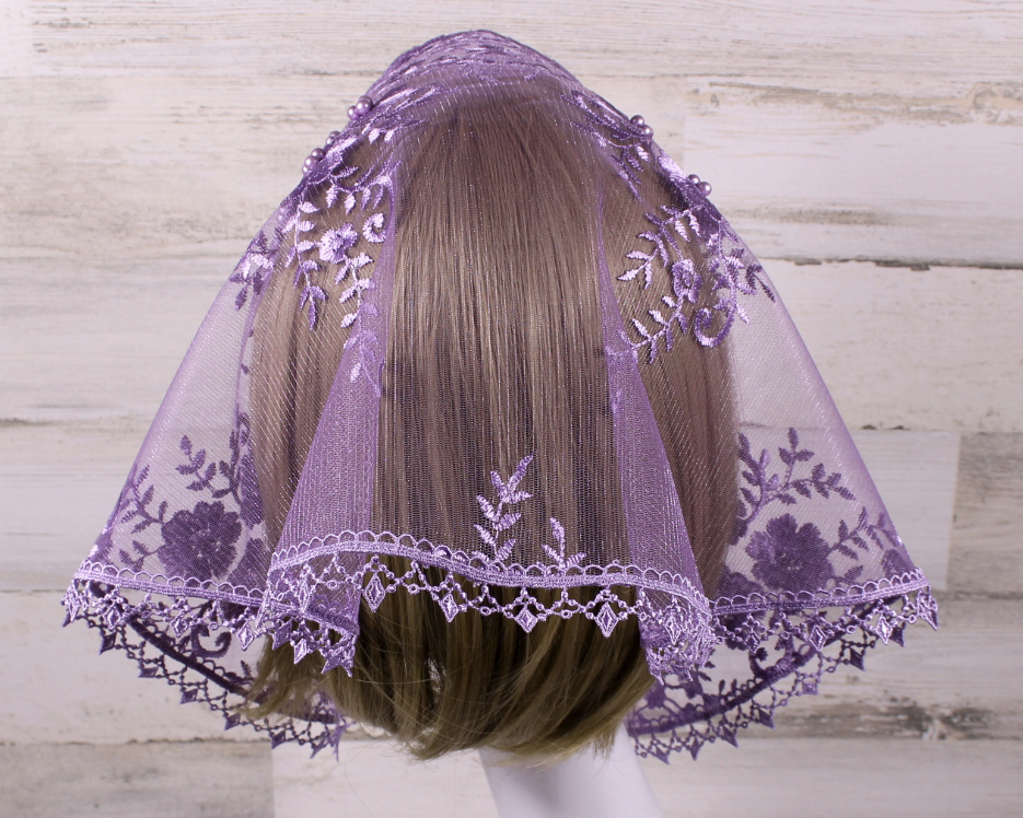 Purple/Lavender Small D-Shaped Chapel Veil/Mantilla