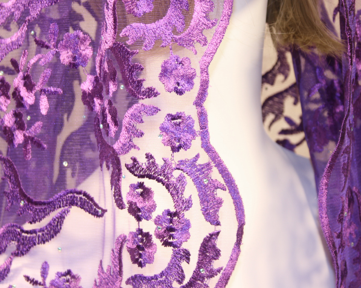 Dark Purple Floral Long Length Chapel Veil/Mantilla