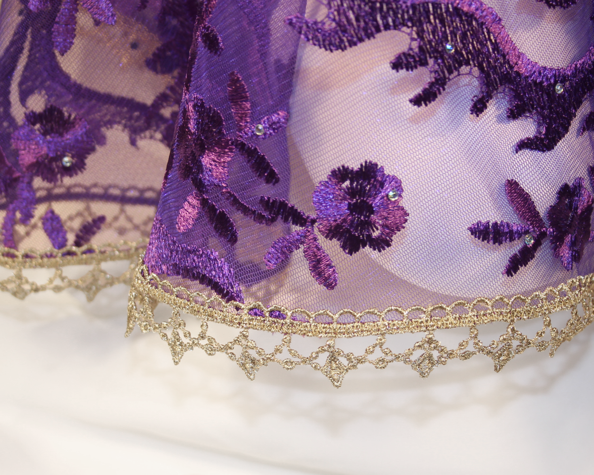 Dark Purple Floral Long Length Chapel Veil/Mantilla