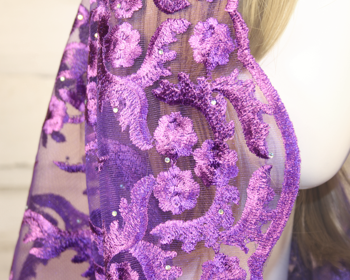 Dark Purple Floral Mesh Lace Infinity Chapel Veil/Mantilla