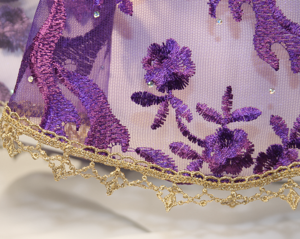 Dark Purple Floral Mesh Lace Infinity Chapel Veil/Mantilla