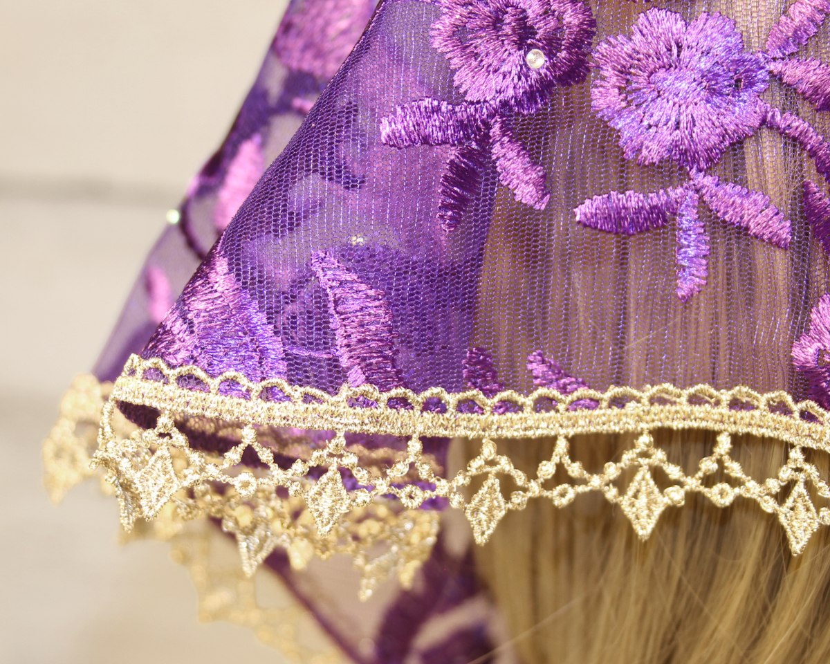 Dark Purple Floral Mesh Lace Small D-Shaped Chapel Veil/Mantilla