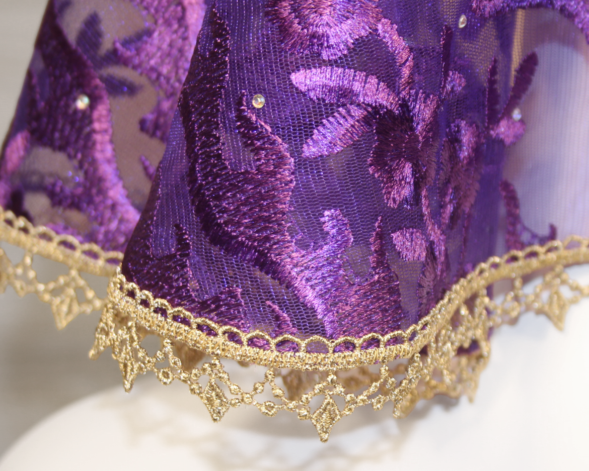 Dark Purple Floral Mesh Lace Large D-Shaped Chapel Veil/Mantilla