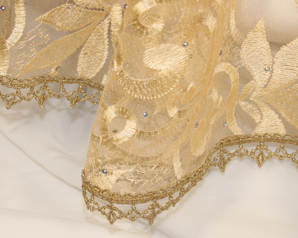 Gold Floral Long Length Chapel Veil/Mantilla