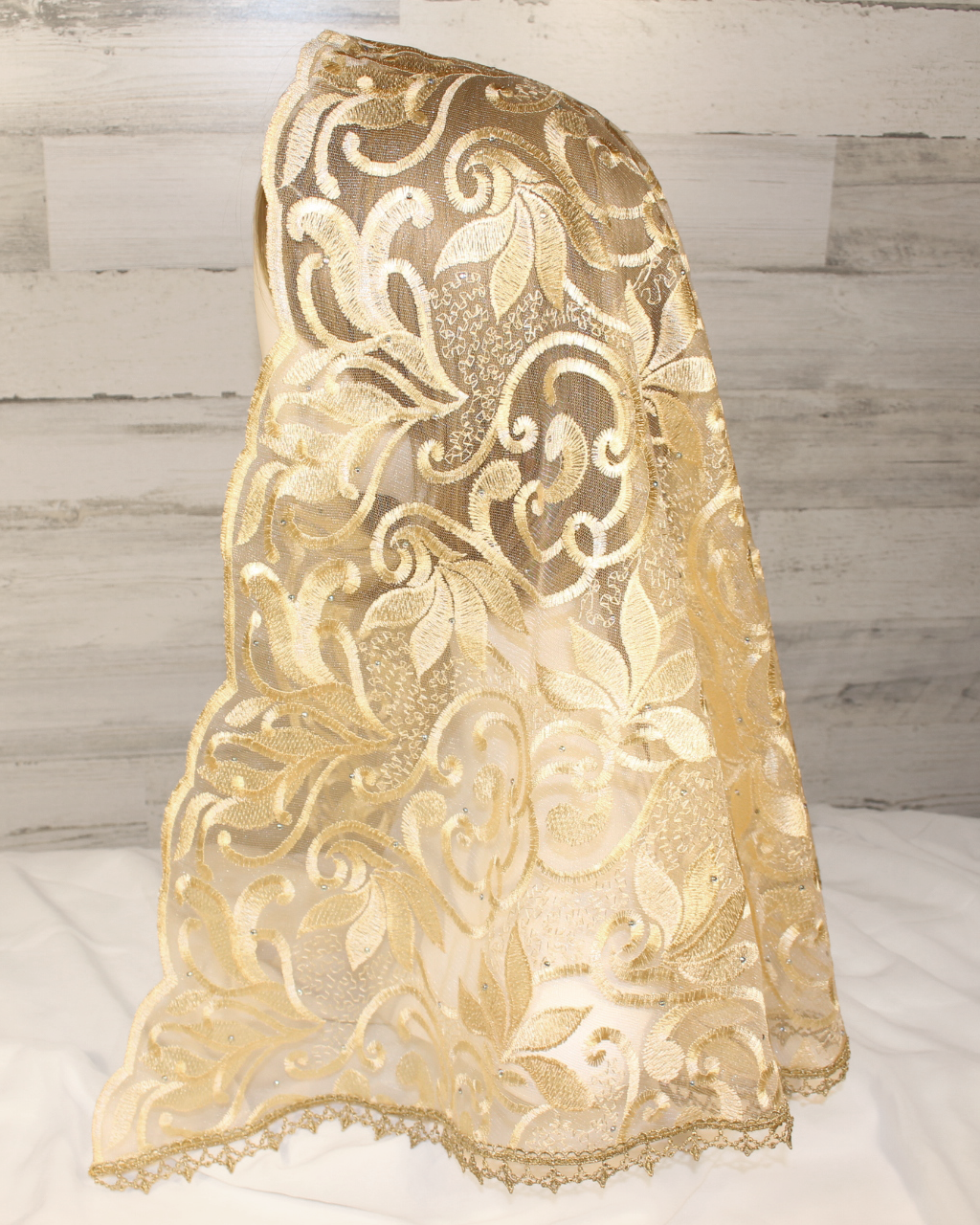 Gold Floral Long Length Chapel Veil/Mantilla