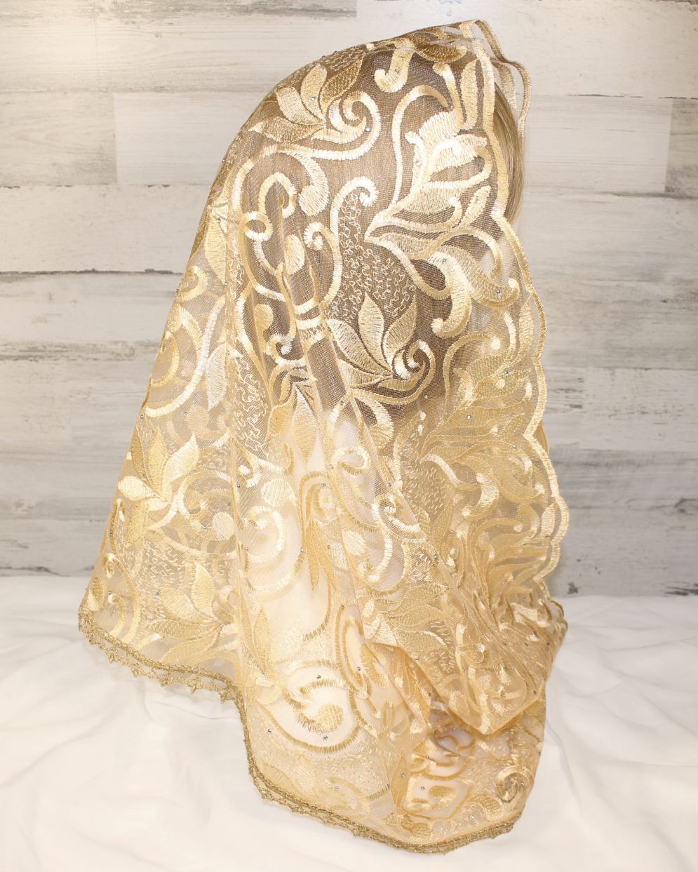 Gold Floral Mesh Lace Infinity Chapel Veil/Mantilla