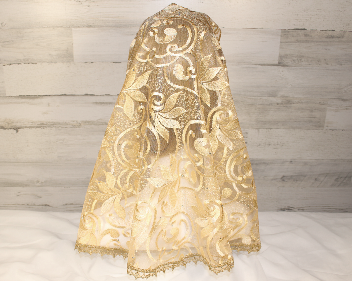 Gold Floral Mesh Lace Infinity Chapel Veil/Mantilla