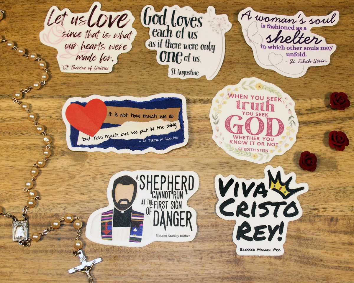 Catholic Sticker Bundle - St Edith Stein, St Therese, St Augustine, St Theresa of Calcutta, Bl Stanley Rother, Bl Miguel Pro