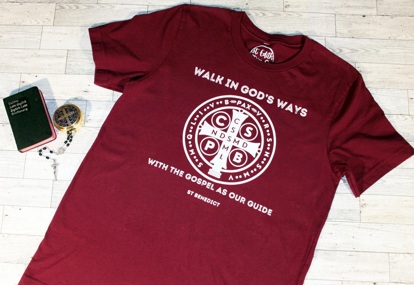 St Benedict Medal T-Shirt - Maroon