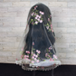 White Veil with Embroidered Pink Roses (Infinity)