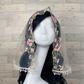 White Veil with Embroidered Pink Roses (D-Shaped)