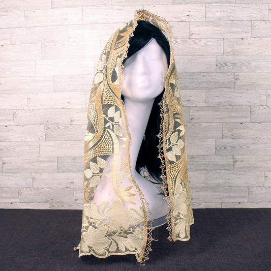 Gold Embroidered Rectangle Chapel Veil/Mantilla