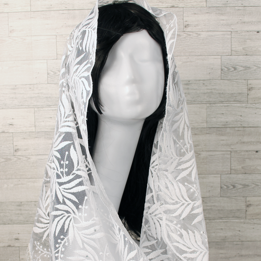 White Embroidered Infinity Chapel Veil/Mantilla w/Fauna Design