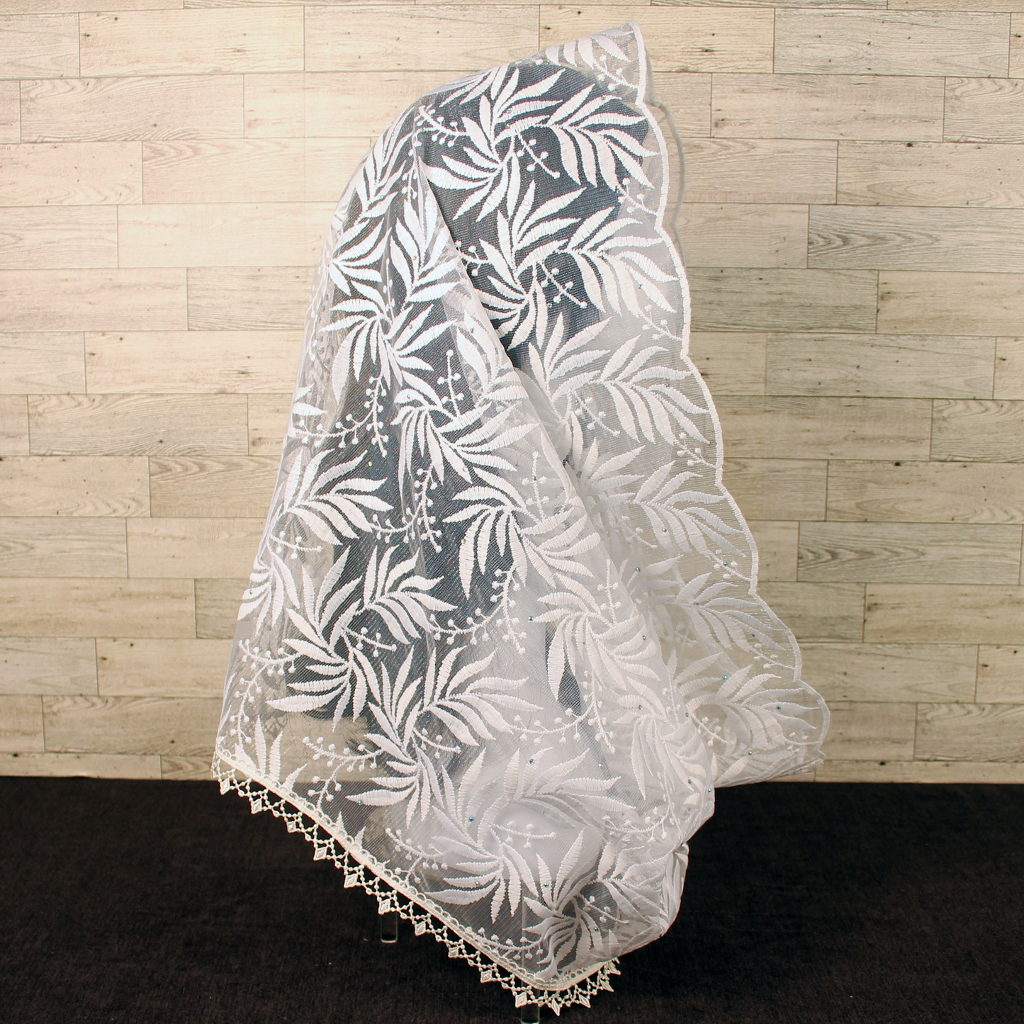 White Embroidered Infinity Chapel Veil/Mantilla w/Fauna Design