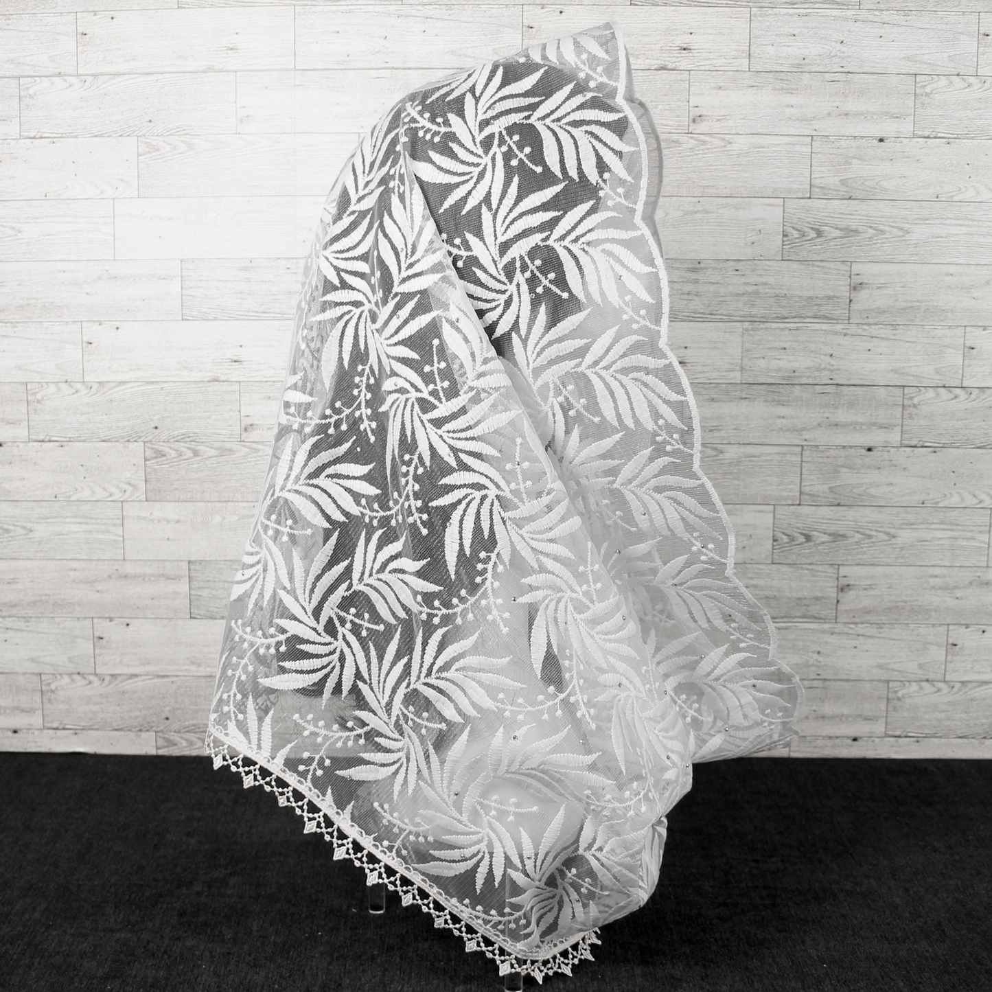 White Embroidered Infinity Chapel Veil/Mantilla w/Fauna Design