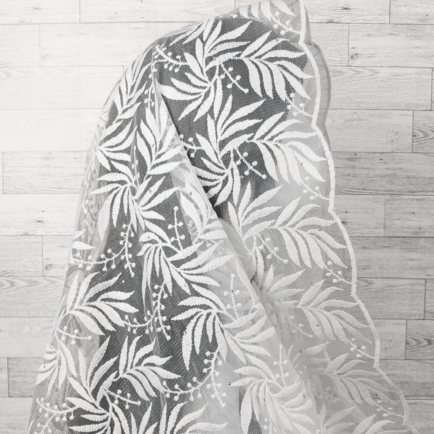 White Embroidered Infinity Chapel Veil/Mantilla w/Fauna Design