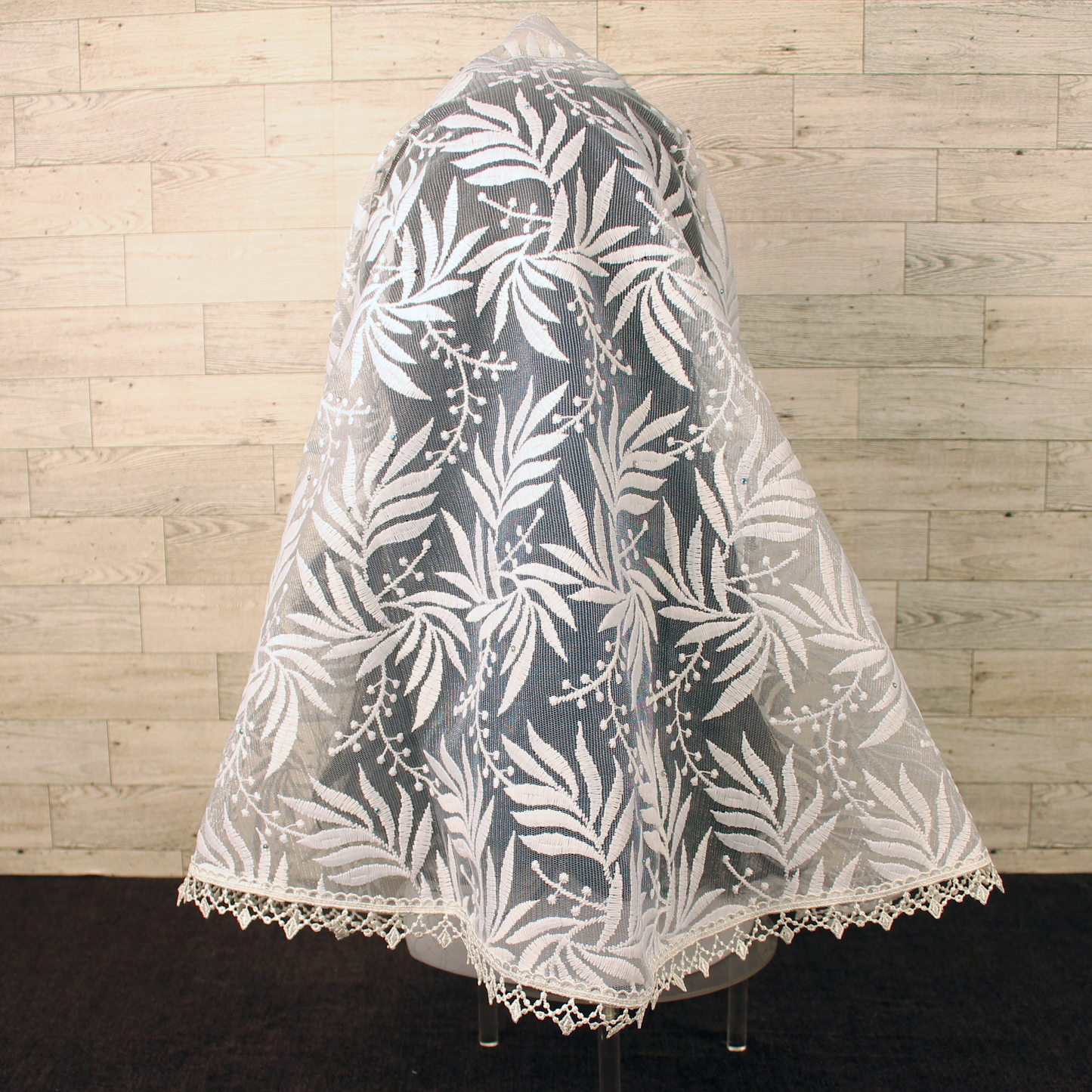 White Embroidered Infinity Chapel Veil/Mantilla w/Fauna Design