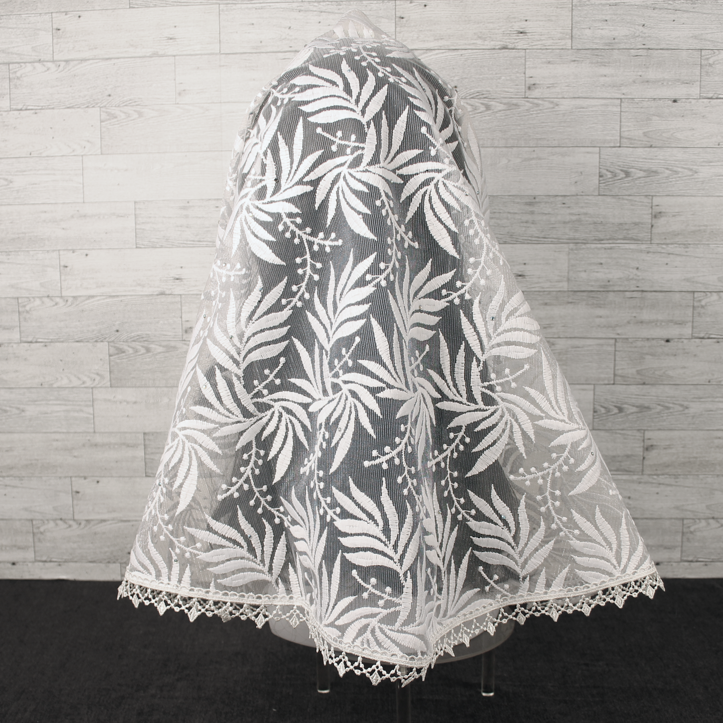 White Embroidered Infinity Chapel Veil/Mantilla w/Fauna Design
